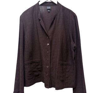 EILEEN FISHER Womens Jacket Large Brown Plum Linen Blend Light Blazer Lagenlook